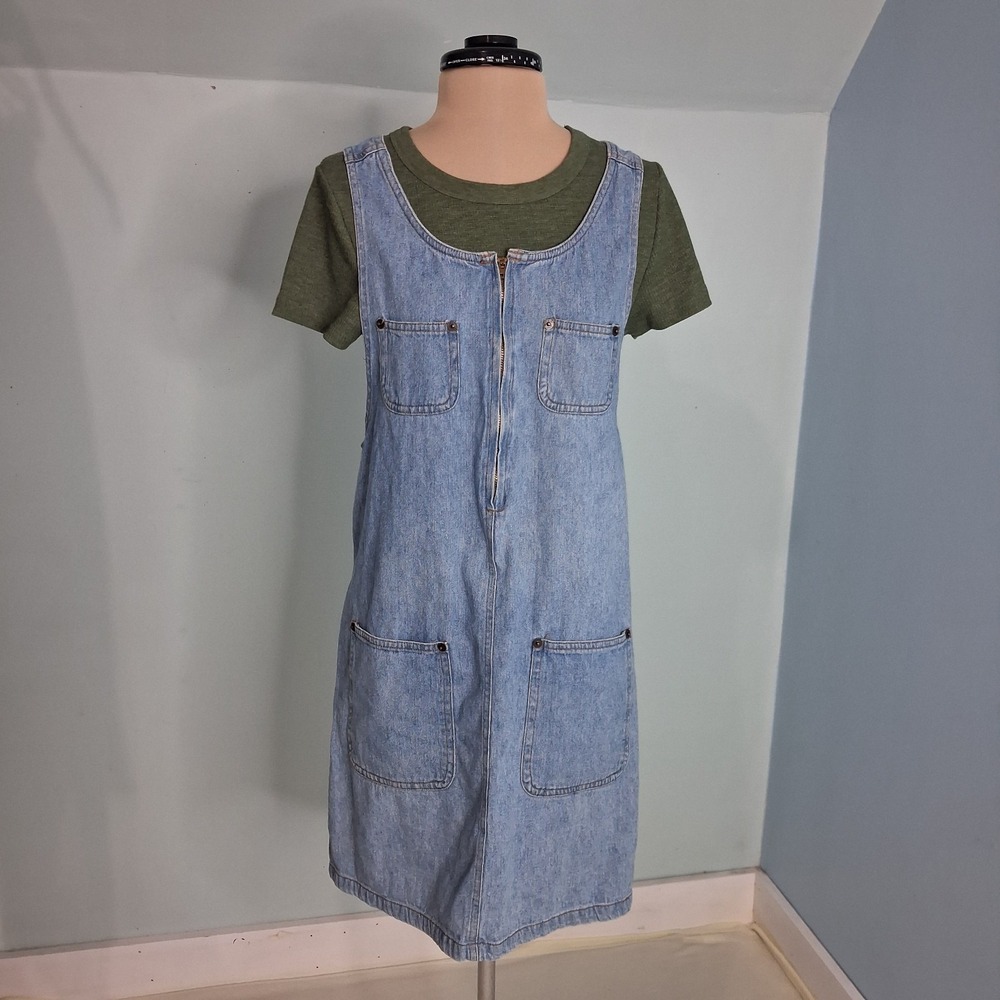 Denim Overall Pinafore Vintage Apron Style Jumper Dress Sleeveless Cottage S - Picture 7 of 14
